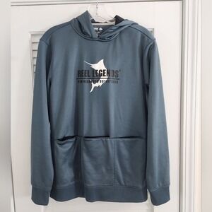 Reel Legends Green First Mate Hoodie Sweatshirt Small Pockets Fleece UPF 50 Fish